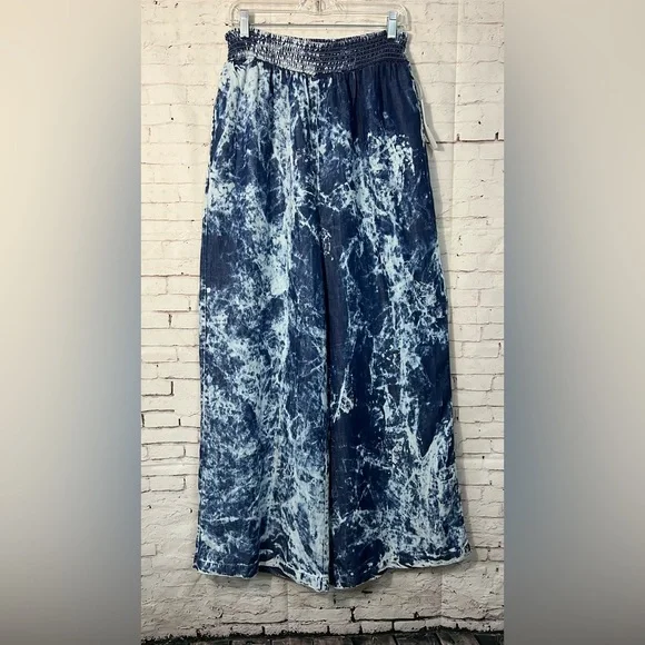 NWT Venus Blue Tie Dye Wash Wide Leg Flare Pants Pull-on Large Long Boho Lagenl - Picture 1 of 11